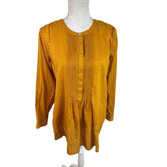 J Jill Women's M Button Popovr Tunic Blouse Gold Swiss Dot Pleated EUC - Picture 1 of 12